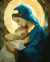 Картина за номерами "Марія та Ісус" (з золотими фарбами)