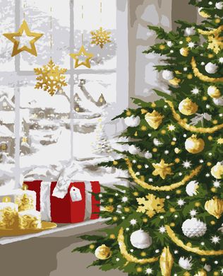 Картина по номерам "Рождественская елка" (с золотыми красками)