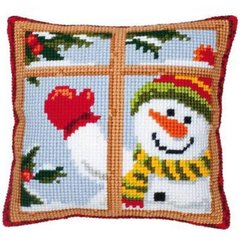 Набор для вышивания крестом "Подушка "Веселый снеговик"