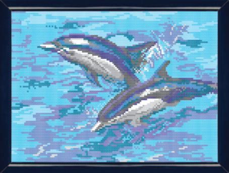 Канва с нанесенным рисунком "Дельфины"