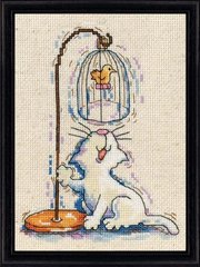 Набор для вышивки крестом "Кот и птичья клетка" (Birdcage Cat)