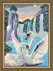 Набір алмазної мозаїки "Лебеді біля водоспаду"