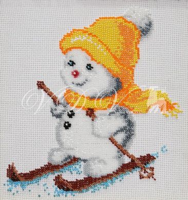 Схема для вышивки бисером "Снеговик на лыжах"