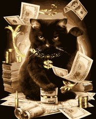 Картина за номерами "Кіт з грошима" (з золотою фарбою)