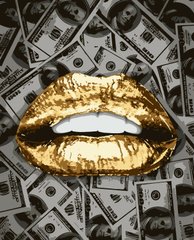Картина по номерам "Золотые губы $$$" (с золотой краской)